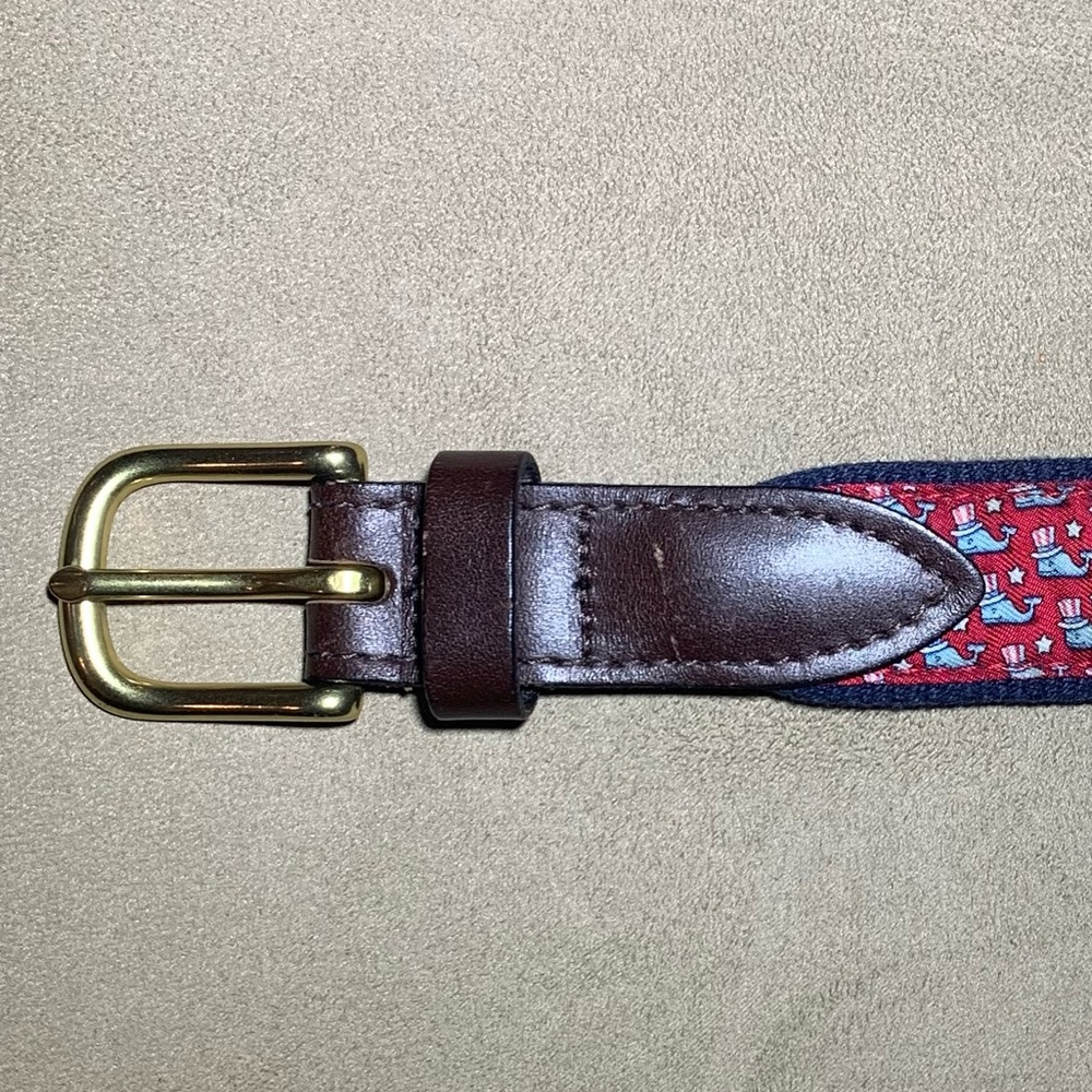 Vineyard Vines Red Belt Whale Uncle Sam Hat America Monogrammed Brass Canvas